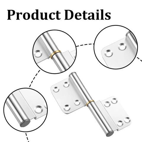 Close-up of Six Piece 4 Inch Lift Off Flag Hinges Kit With Screws for Cabinets Courtyard Gates and Windows Detachable Aluminum Hinges