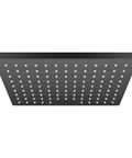 Vernis Blend 9 Inch Rain Showerhead Full Spray Matte Black 2.5 GPM Easy Install showing square design and multiple nozzles