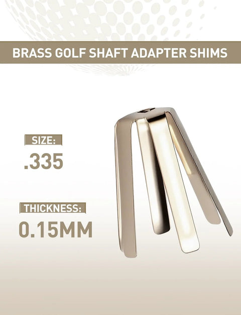 Front view of brass golf shaft adapter shim set, 12-piece, 0.15mm thick for .335 golf shafts.