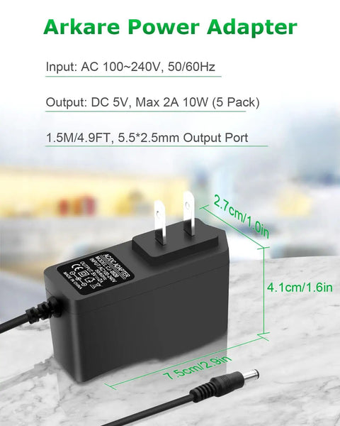 5V 2A USB Type C Power Supply Adapter 100 240V AC to DC 5V 2A 10W Wall Charger dimensions and features shown