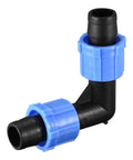 Elbow Barbed Locking Fitting For 16mm Drip Tape Tubing PE Plastic Blue Pack Of 15 angled view