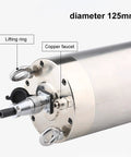 Rock Solid 5.5 Kilowatt Water Cooled Spindle Motor Packs Hella Smooth Performance At 24000 Rpm High Speed For Cnc Routers Features 125Mm Core with copper faucet and lifting rings.
