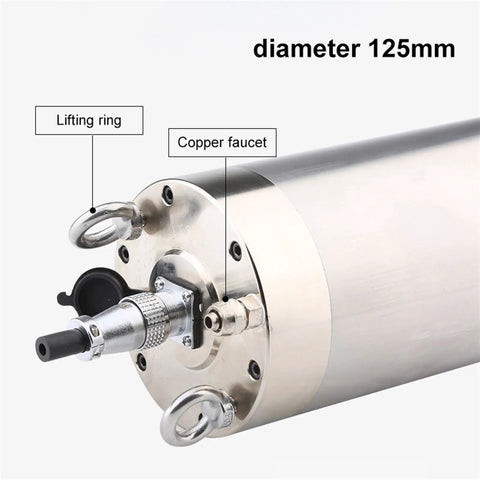 Rock Solid 5.5 Kilowatt Water Cooled Spindle Motor Packs Hella Smooth Performance At 24000 Rpm High Speed For Cnc Routers Features 125Mm Core with copper faucet and lifting rings.