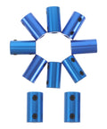 Cool Blue Aluminum Alloy D Printer Shaft Coupling 6mm To 6mm Super Easy Quick Setup motor clamps arranged in a circle.