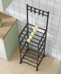 Super Tough As Nails Five Tier Rolling Shelving Unit Heavy Duty Storage Rack top view with five shelves in kitchen setup.