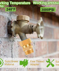 Brass Garden Hose Swivel Adapter 3/4 GHT 360 Degree No Kink Connector, Heavy Duty Brass Male To Female Hose Fitting For Outdoors, Corrosion Resistant, Leak Free Connection on wall spigot