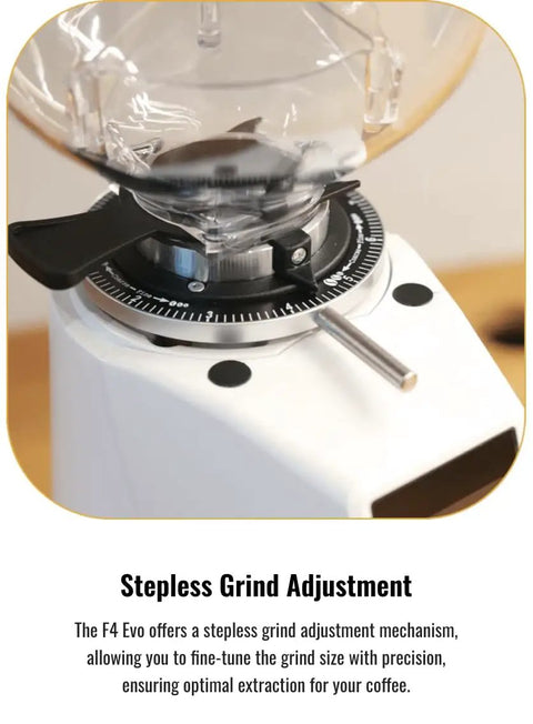 Next Level Electric Burr Coffee Grinder With 58mm Flat Stainless Steel Burrs And Quick Touchscreen Panel for stepless grind adjustment.
