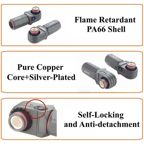 Heavy Duty Tough As Nails 90 Degree 350 Amp Single Core Plug For Electric Vehicle Battery And Energy Storage Connectors IP67 Waterproof Crimp Style Ready To Bolt Right In Black Connector with flame retardant PA66 shell.