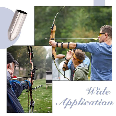 Archers using bows with 50 Pack Stainless Steel Arrow Field Tips 8mm Glue On Points For Target Practice toward targets outdoors.