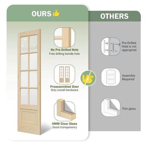 Comparison of Double 24x84 Inch Clear Glass French Interior Doors With 8Ft Barn Door Hardware Kit Included vs others, showing features.