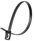 Heavy Duty Reusable Cable Ties With No Sweat Quick Release Lever Rock Solid Wire Control 275 Pound Pull Strength, black plastic tie.