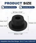 36Pc T Shaped Silicone Plugs Dope Snap In Hole Seals Waterproof Round Rubber Stoppers For 16.5 To 17mm Holes with size dimensions