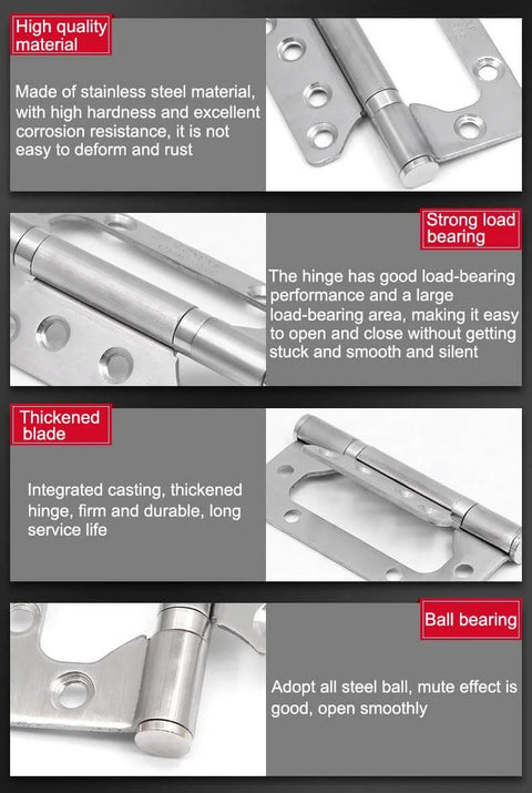 Heavy Duty 4 Inch Stainless Steel Door Hinges Set 3 Pack Bearing Square Angle Hinges For Wooden Doors Indoor Hardware 304 Stainless Rust Proof Durable Long Lasting With Mounting Screws Included Ideal For Heavy Doors details