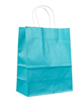 100 Pack Kraft Paper Bags With Colorful Sky Blue Handles, Durable Reusable Shopping Bags For Gift Wrapping, Weddings And Parties
