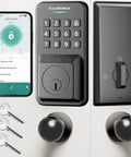 Super Slick Smart Door Lock With App Control, Backlit Keypad Deadbolt, Dual Knob Front Door, Auto Lock Security, No Stress One Time Codes And Hella Secure House Entry System with app display.
