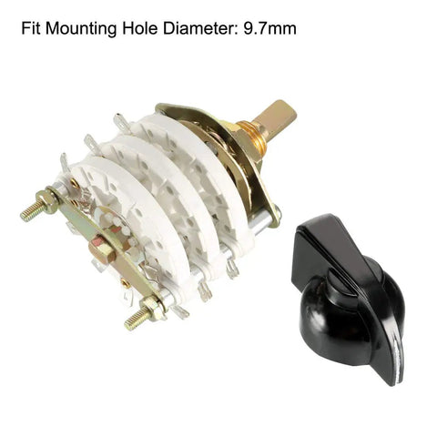 Durable Rotary Switch Band Selector With Knob And Mounting Nut, 21 Pin, Fits 9.7mm Mount Hole And 6mm Shaft, shown with knob.