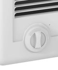 Close-up of dials on Compact Electric Wall Heater With Thermostat Delivers Quick Heat Discreet Recess Or Ceiling Mount White Finish