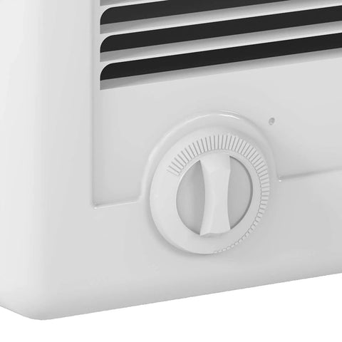 Close-up of dials on Compact Electric Wall Heater With Thermostat Delivers Quick Heat Discreet Recess Or Ceiling Mount White Finish