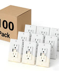 Smooth USB Outlet With LED Night Light, Heavy Duty 15A Electrical Socket in a 100 pack, featuring dual ports and safety shutters.