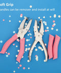3 Piece Metal Handheld Paper Punch Set with Circle Star Heart Shapes shown with soft grip handles