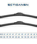 Top Tier All Season Windshield Wiper Blades 22 Plus 22 Inch Pair displayed with size chart for optimal fit and performance.