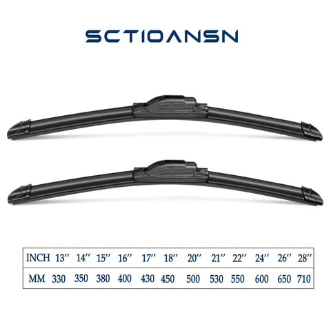 Top Tier All Season Windshield Wiper Blades 22 Plus 22 Inch Pair displayed with size chart for optimal fit and performance.