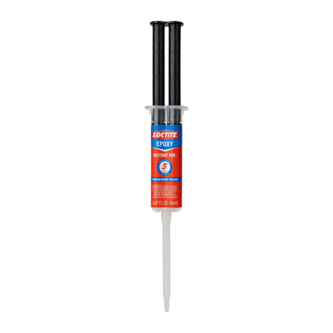 Epoxy Instant Mix Bonding Kit Translucent Yellow 0.47 Fl Oz Syringe with black plungers and clear nozzle