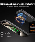 Magnetic Portable Charger With 10,000mAh Ultra Slim 0.5-Inch Design, shown with N52 magnets for iPhone 12 through 17 compatibility.