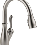 Leland Single-Handle Pull-Down Kitchen Faucet With ShieldSpray, Refurbished Stainless Finish, side view of faucet