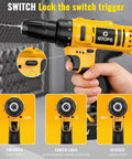 20V Cordless Drill And Screwdriver Combo Kit With Battery Charger showing trigger and torque settings for ease of use.