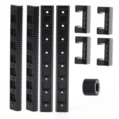 High Precision Zinc Alloy Sliding Rail And Toothed Gear Set For DIY Robotics, black rail and gear kit with brackets