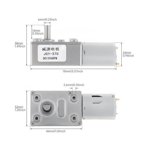 Heavy Duty 12V DC Worm Geared Motor Delivers Badass Torque And Smooth Adjustable Speed Up To 160 RPM dimensions and features