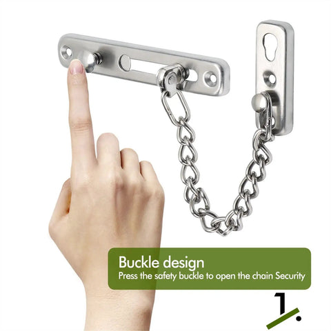 Brushed Stainless Steel Sliding Gate Latch Lock With Auto Spring Catch Rock Solid Security For Wooden Yard Gates Built Tough, showing finger pressing safety buckle.