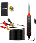 Power Circuit Probe Tester for 6V To 24V DC Systems with red body, LED polarity indicators, and accessories including cables and pouch.