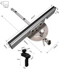 Real Deal Adjustable Miter Gauge For Table Saw With Easy No Sweat Angle Adjustments And Hella Solid Aluminum Guide Knob, dimensions displayed.