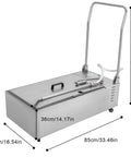 Heavy Duty Commercial Stainless Steel Oil Filter Machine With Foldable Design And Casters For Restaurant Kitchen Grease Suction And Cleanup Easy Assembly displayed with dimensions.