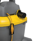 Heavy Duty Contractor Wet Dry Vacuum 12 Gallon 6 Peak HP With Pull Handle showing cord detail and yellow top on gray body