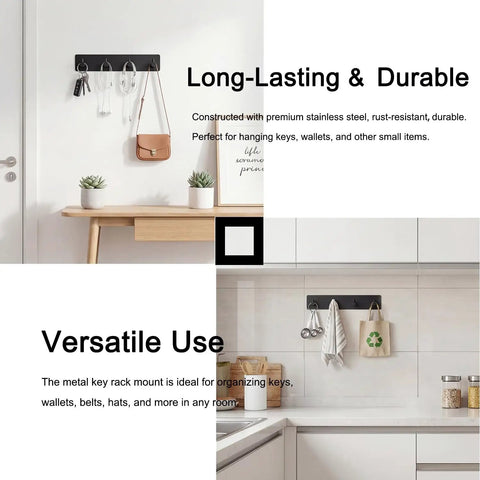 Ultra Handy Wall Key Holder With 4 Hooks And Dual Adhesive Tapes, Rust-Resistant Stainless Steel Key Rack in kitchen and entryway