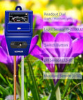 3 In 1 Soil Moisture Light And PH Tester For Garden And Lawn Easy No Fuss Plant Care Tool with sensors and dial in flower bed