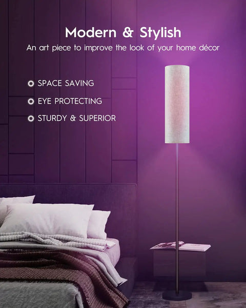 Smart RGB LED Floor Lamp For Living Room And Bedroom, 69 Inch Tall Modern Standing Lamp With Remote, Linen Lampshade in bedroom
