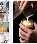 Semi Automatic Espresso Machine With 19 Bar Pressure Dual Temperature Control Steam Milk Frother front view collage
