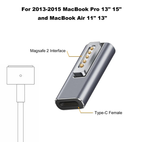 Magnetic USB C T Tip Charging Adapter with Two Heads For Type C 100W Fast Charging for 2013-2015 MacBook Pro and Air