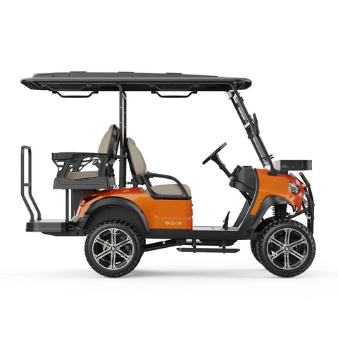 Heavy Duty Four Passenger Electric Shuttle Golf Cart With Ip67 Waterproof Frame viewed from side showing seating and controls.