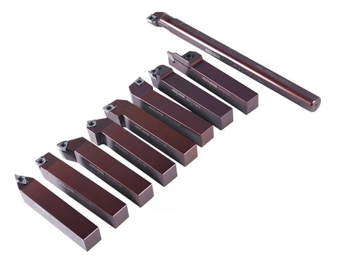 3/4 Inch Shank Indexable Turning And Boring Tool Set, 9 Piece Pro Kit With Uncoated Sharp Edge Carbide Inserts For Aluminum And Nonferrous Metals