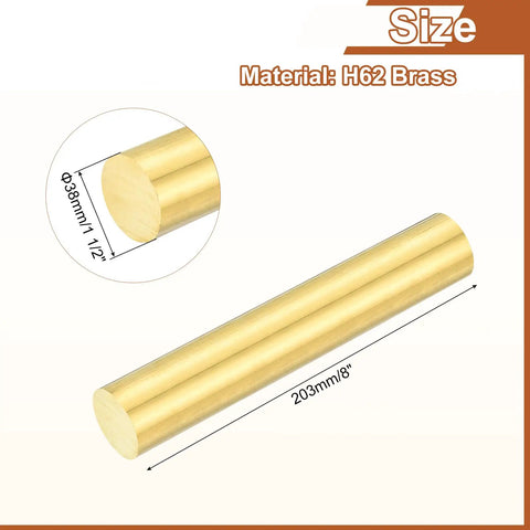Solid Brass Round Rod One And A Half Inch Diameter Eight Inch Length H62 Brass Lathe Bar Stock for DIY crafts and industrial use.