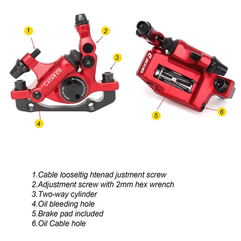 Line Pulling Hydraulic Disc Brake Calipers For MTB And Road Bikes Front And Rear Ebike Disc Brake Upgrade Kit Red Rear