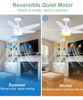 White 40 Inch Ceiling Fan With Lights And Remote Modern 5 Blade Design Quiet Noiseless Reversible Motor in summer and winter settings