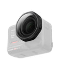 Ace Pro 2 Ultra Wide Lens with 189 Degree Field Of View attached to corner of action camera, showcasing removable feature.
