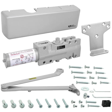 4400 Series Cast Iron Door Closer Grade 1 Built Tough Multi Mount Adjustable Size 1 to 6 ADA Compliant UL Listed Aluminum Construction Smooth Quiet Close with Latching and Backcheck components on white background