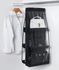 Clear 6 Pocket Hanging Handbag Organizer Over The Door Storage Shelf for Closet Wardrobe Set of 2 with visible purses inside